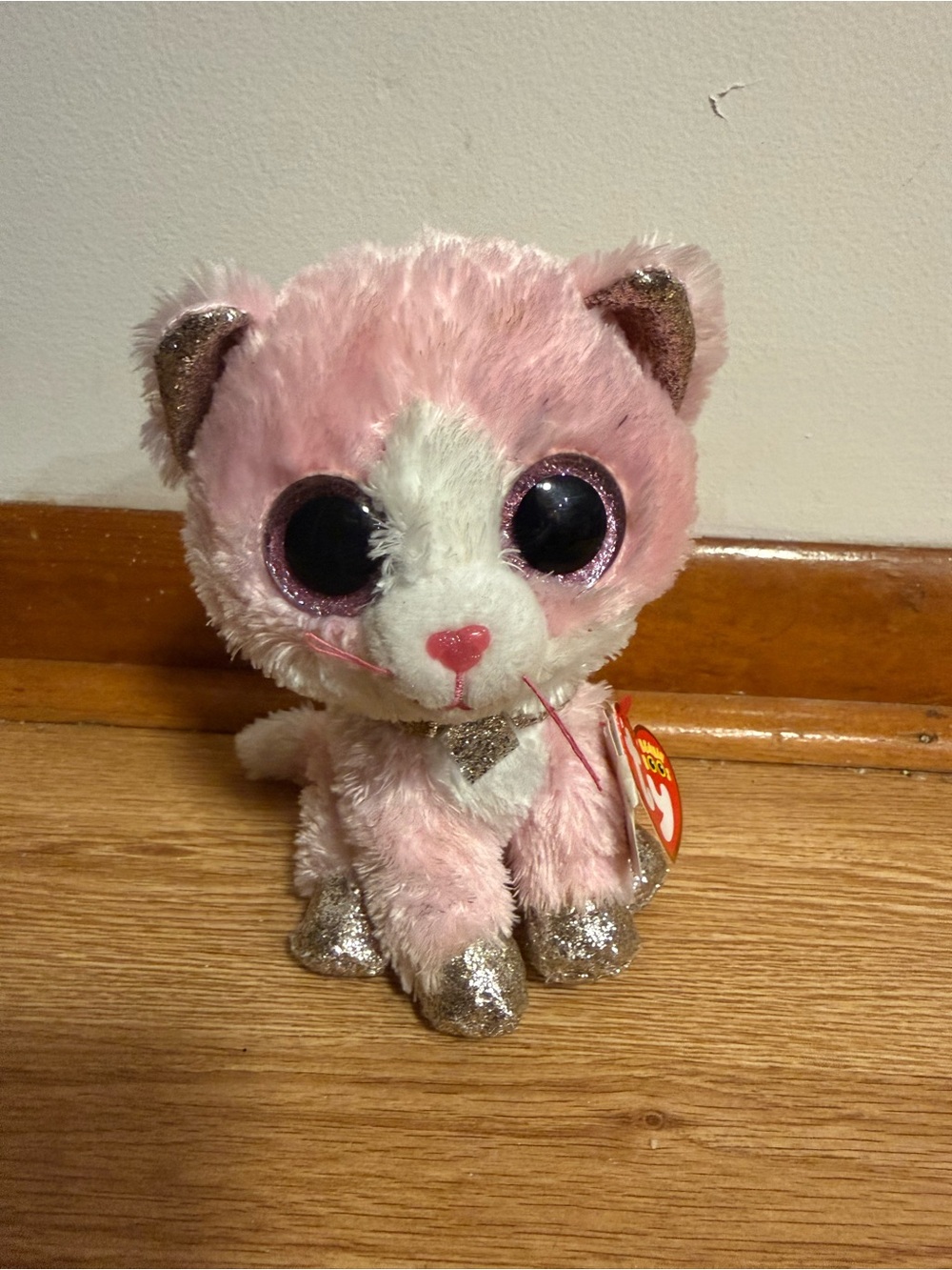 Ty Silk Fiona Pink Cat 6" Stuffed Plush Toy Silver Glitter 2022 Beanie Boo